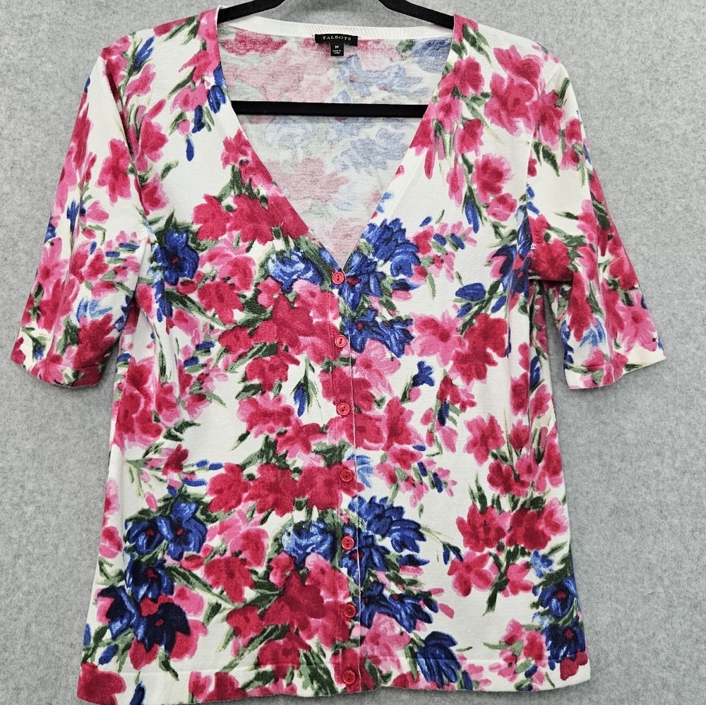 Talbots Women's Floral‎ Short Sleeve Cardigan Size M